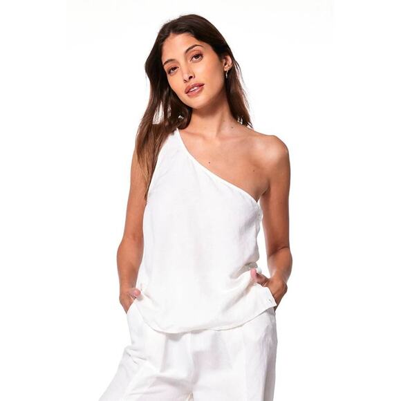 Young Fabulous & Broke White Cove One Shoulder Crop Tank Sleeveless Linen Small - Picture 1 of 4